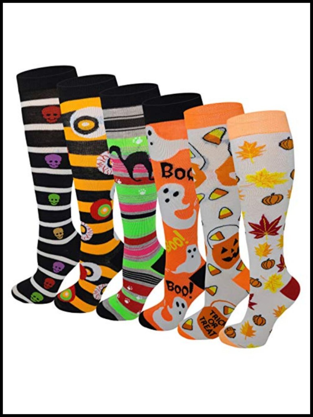 6 Pairs Women's Fancy Design Multi Patterned Knee High Socks